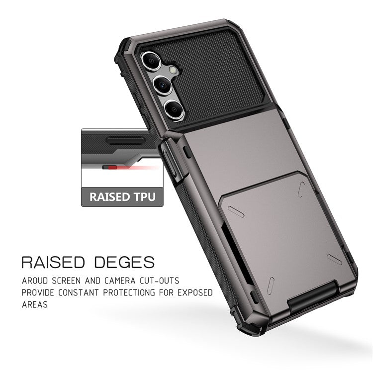 For Samsung Galaxy A15 4G / 5G Case PC+TPU Dual Layer Shockproof Cover with Card Holder - Black