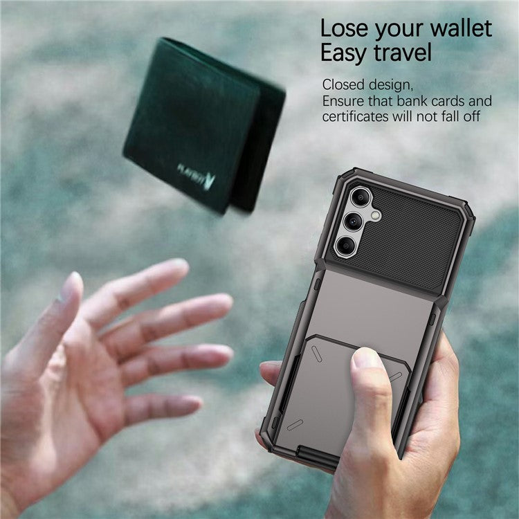For Samsung Galaxy A15 4G / 5G Case PC+TPU Dual Layer Shockproof Cover with Card Holder - Black