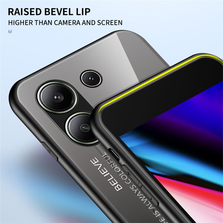 For Xiaomi Redmi Note 13 4G Shockproof Tempered Glass Case Anti-Scratch Cell Phone Cover - Gradient Yellow