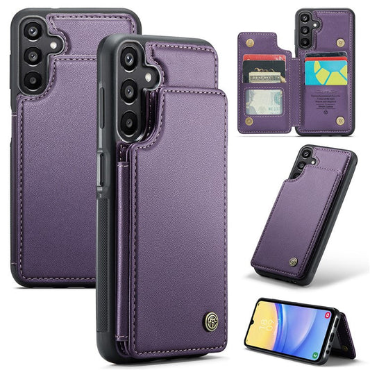 CASEME C22 Series For Samsung Galaxy A15 4G / 5G Case Leather RFID Blocking 5 Card Slots Kickstand Back Cover - Purple
