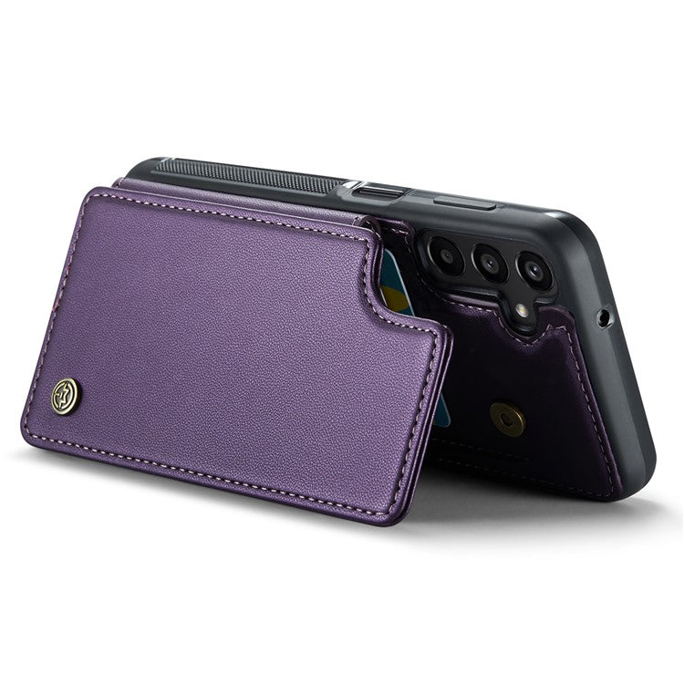 CASEME C22 Series For Samsung Galaxy A15 4G / 5G Case Leather RFID Blocking 5 Card Slots Kickstand Back Cover - Purple