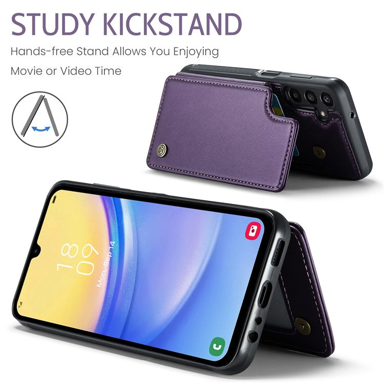 CASEME C22 Series For Samsung Galaxy A15 4G / 5G Case Leather RFID Blocking 5 Card Slots Kickstand Back Cover - Purple