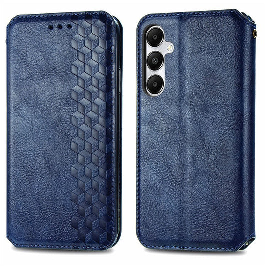 For Samsung Galaxy A55 5G Cell Phone Case Rhombus Imprinted Leather Wallet Stand Cover - Blue