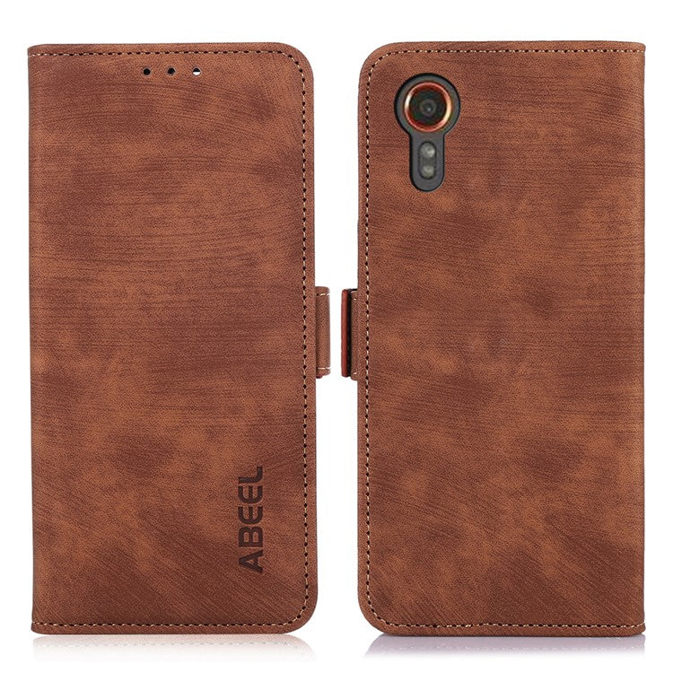 ABEEL For Samsung Galaxy Xcover 5 Phone Stand Case Retro PU Leather Protective Cover - Brown