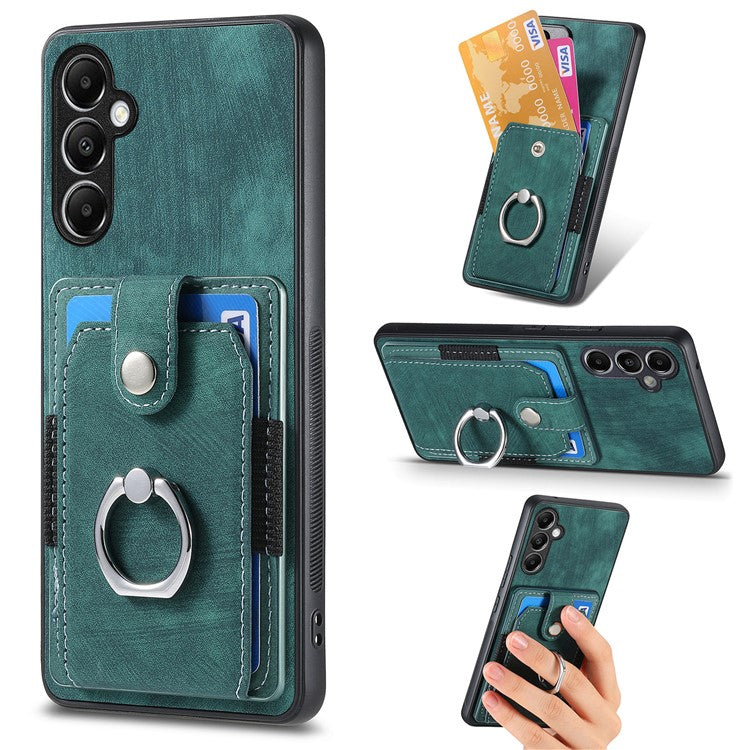 D2 For Samsung Galaxy A54 5G Phone Case Vintage Texture Ring Holder Kickstand Anti-fall Cover - Green
