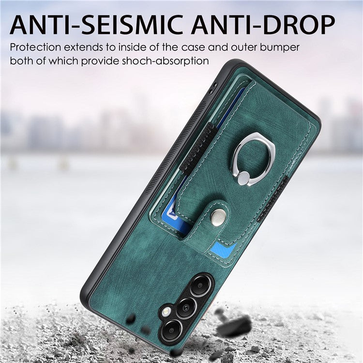D2 For Samsung Galaxy A54 5G Phone Case Vintage Texture Ring Holder Kickstand Anti-fall Cover - Green