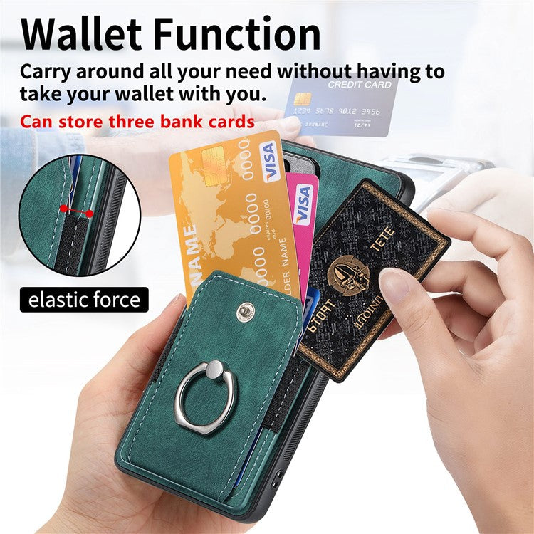 D2 For Samsung Galaxy A54 5G Phone Case Vintage Texture Ring Holder Kickstand Anti-fall Cover - Green