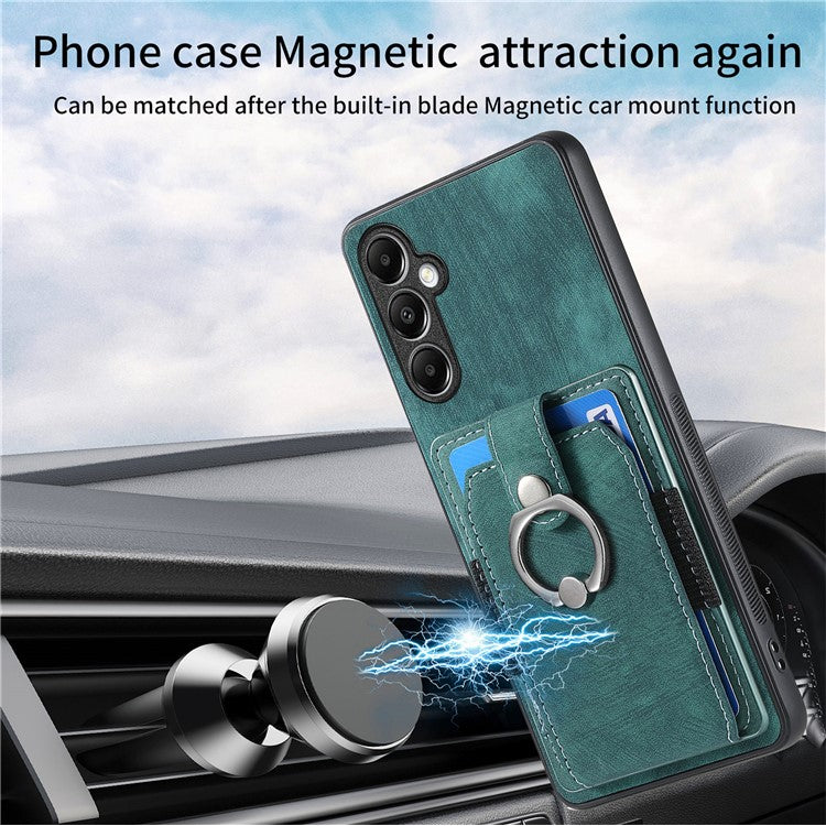D2 For Samsung Galaxy A54 5G Phone Case Vintage Texture Ring Holder Kickstand Anti-fall Cover - Green