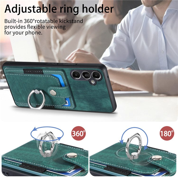 D2 For Samsung Galaxy A54 5G Phone Case Vintage Texture Ring Holder Kickstand Anti-fall Cover - Green