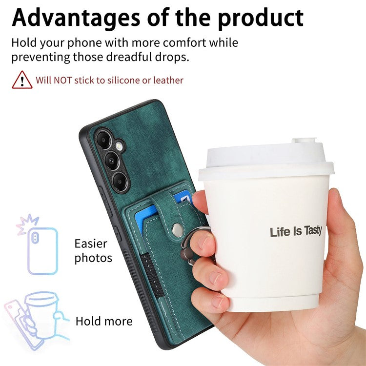 D2 For Samsung Galaxy A54 5G Phone Case Vintage Texture Ring Holder Kickstand Anti-fall Cover - Green