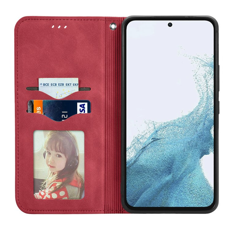 For Samsung Galaxy A55 5G Case Card Slots Skin-touch Leather Flip Phone Cover - Red