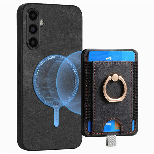 D7 For Samsung Galaxy A35 5G Kickstand Case Detachable Card Holder Retro Phone Cover - Black