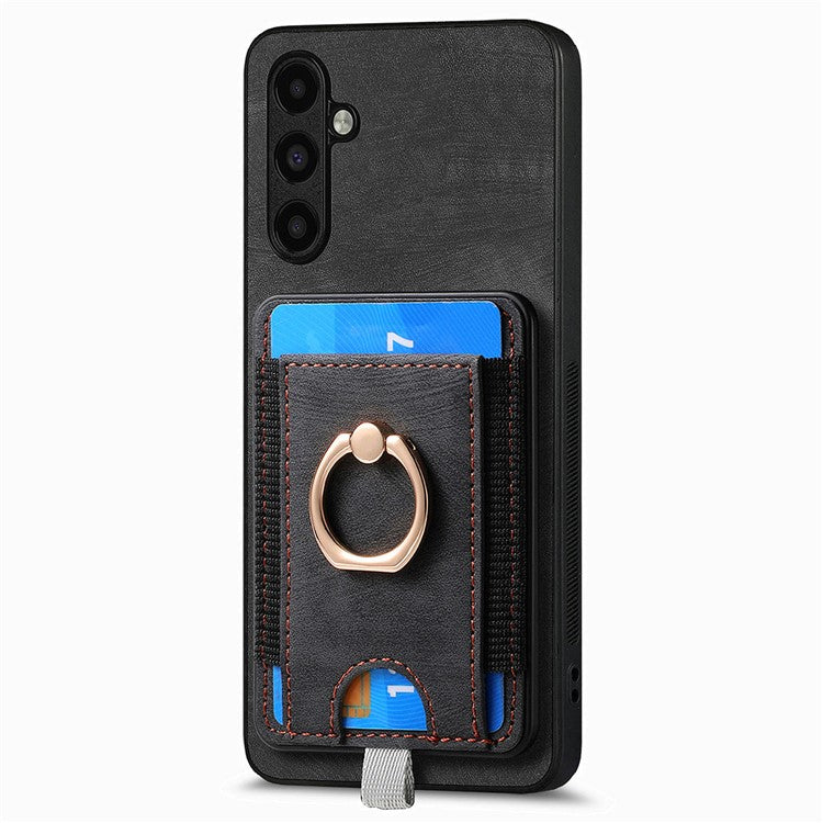 D7 For Samsung Galaxy A35 5G Kickstand Case Detachable Card Holder Retro Phone Cover - Black