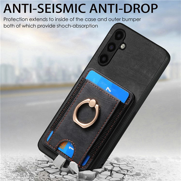 D7 For Samsung Galaxy A35 5G Kickstand Case Detachable Card Holder Retro Phone Cover - Black