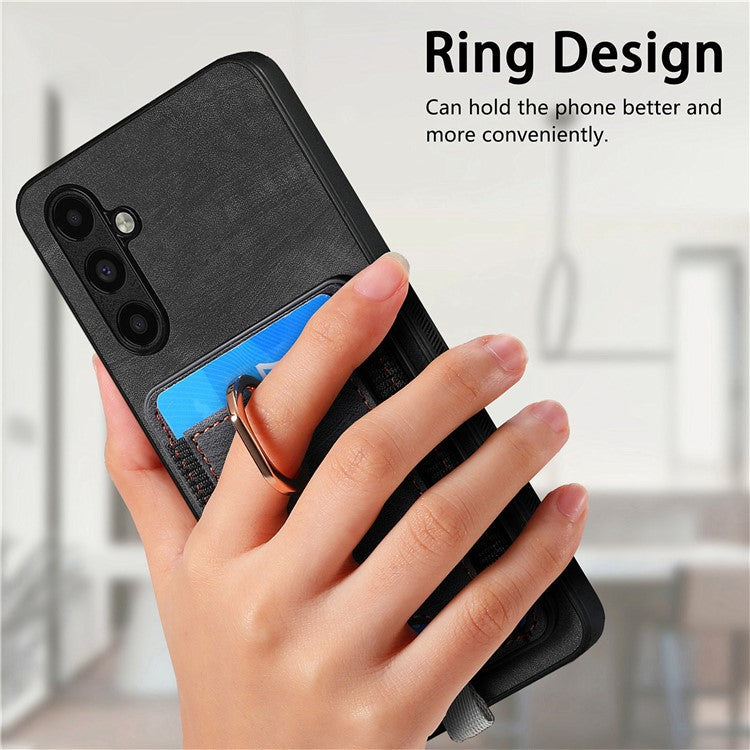 D7 For Samsung Galaxy A35 5G Kickstand Case Detachable Card Holder Retro Phone Cover - Black