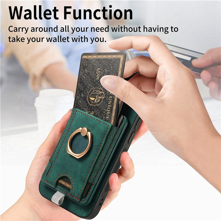 D7 For Samsung Galaxy A14 5G / A14 4G Phone Cover Detachable Card Slot Magnetic Case - Green
