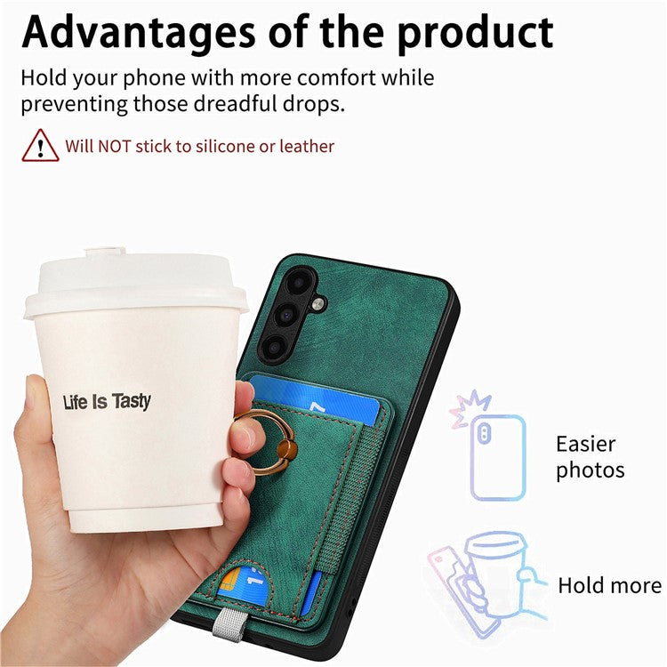 D7 For Samsung Galaxy A14 5G / A14 4G Phone Cover Detachable Card Slot Magnetic Case - Green