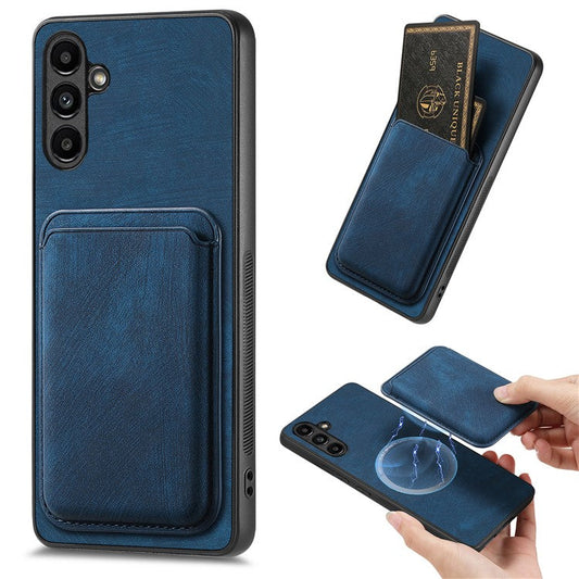 D12 For Samsung Galaxy A55 5G Case Leather+TPU Magnetic Card Holder Phone Back Cover - Blue
