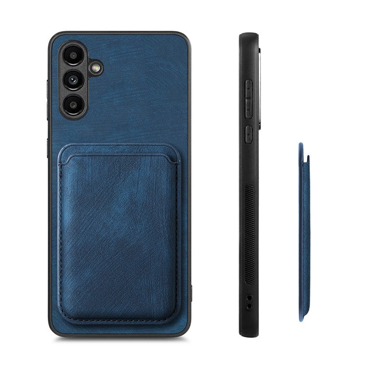 D12 For Samsung Galaxy A55 5G Case Leather+TPU Magnetic Card Holder Phone Back Cover - Blue