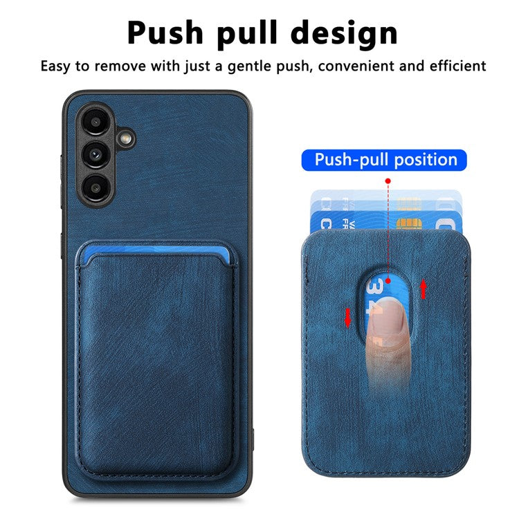 D12 For Samsung Galaxy A55 5G Case Leather+TPU Magnetic Card Holder Phone Back Cover - Blue