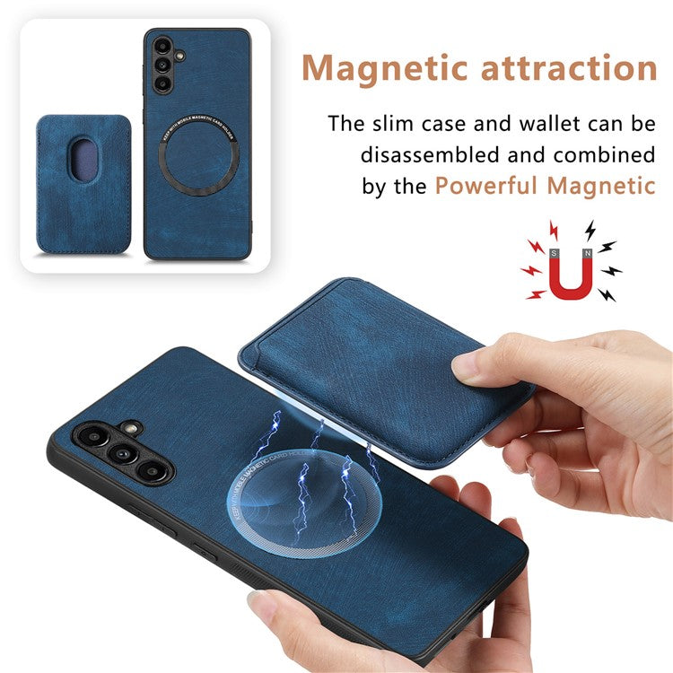 D12 For Samsung Galaxy A55 5G Case Leather+TPU Magnetic Card Holder Phone Back Cover - Blue