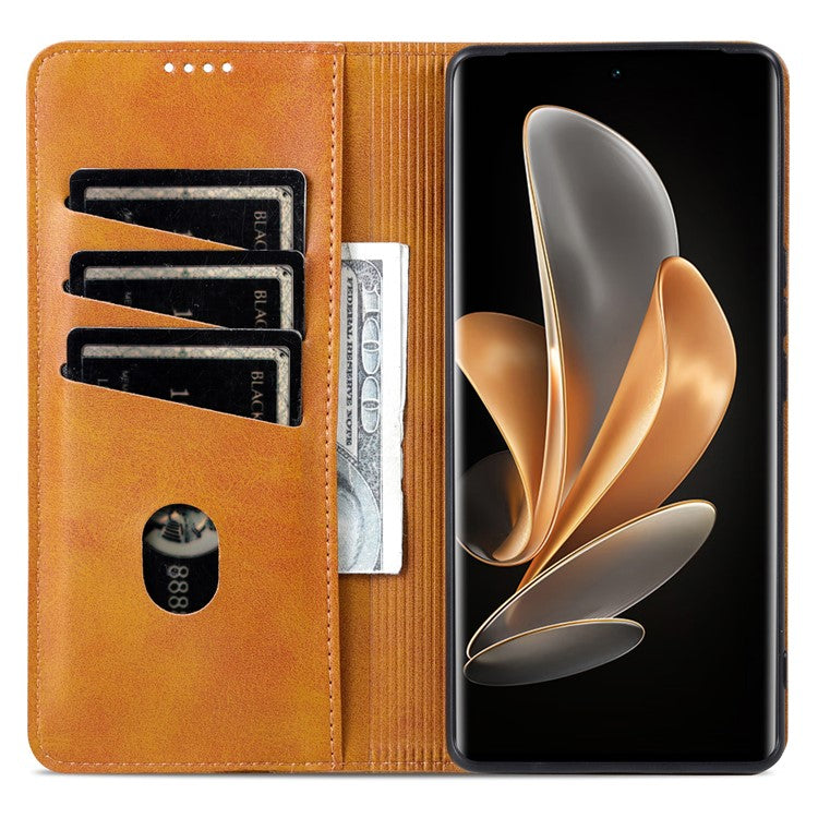 AZNS For Xiaomi 14 Ultra Leather Case Cowhide Texture Stand Wallet Phone Cover - Brown