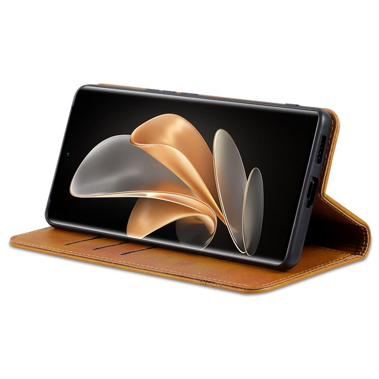 AZNS For Xiaomi 14 Ultra Leather Case Cowhide Texture Stand Wallet Phone Cover - Brown