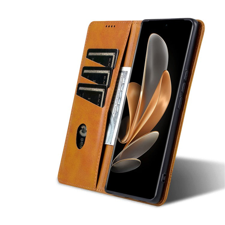 AZNS For Xiaomi 14 Ultra Leather Case Cowhide Texture Stand Wallet Phone Cover - Brown