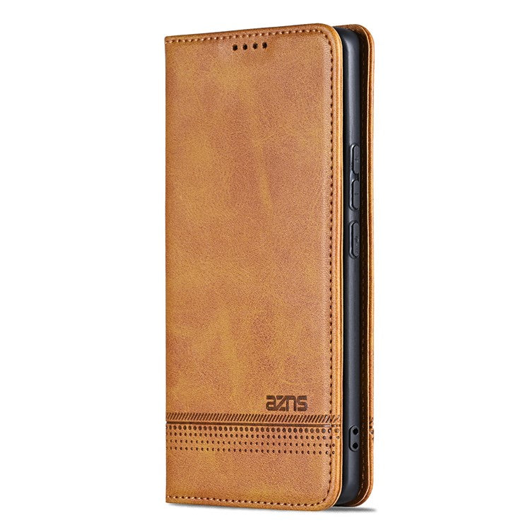 AZNS For Xiaomi 14 Ultra Leather Case Cowhide Texture Stand Wallet Phone Cover - Brown