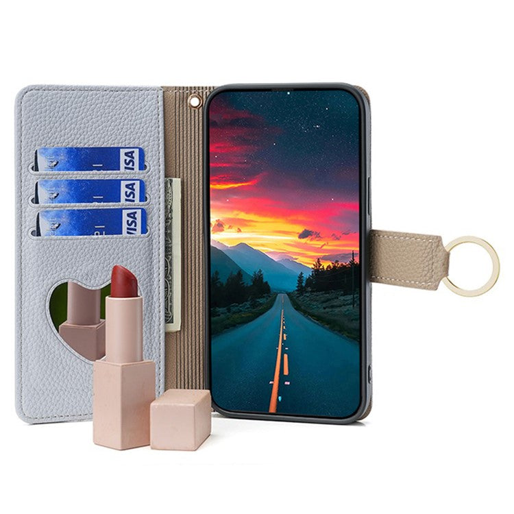 For Motorola Moto G45 5G / G34 5G Case Mirror Zipper Wallet Crossbody Leather Phone Cover - Blue