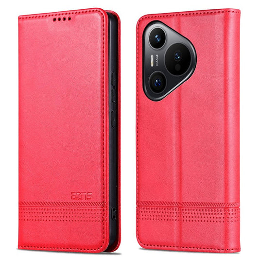 AZNS For Huawei Pura 70 Wallet Case PU Leather Magnetic Shock Absorbing Phone Cover - Red