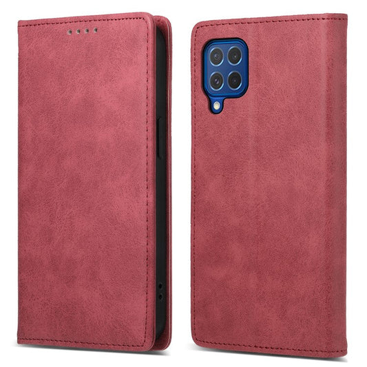 DF-05 For Samsung Galaxy M62 Wallet Case with RFID Blocking PU Leather Magnetic Absorption Phone Cover - Red