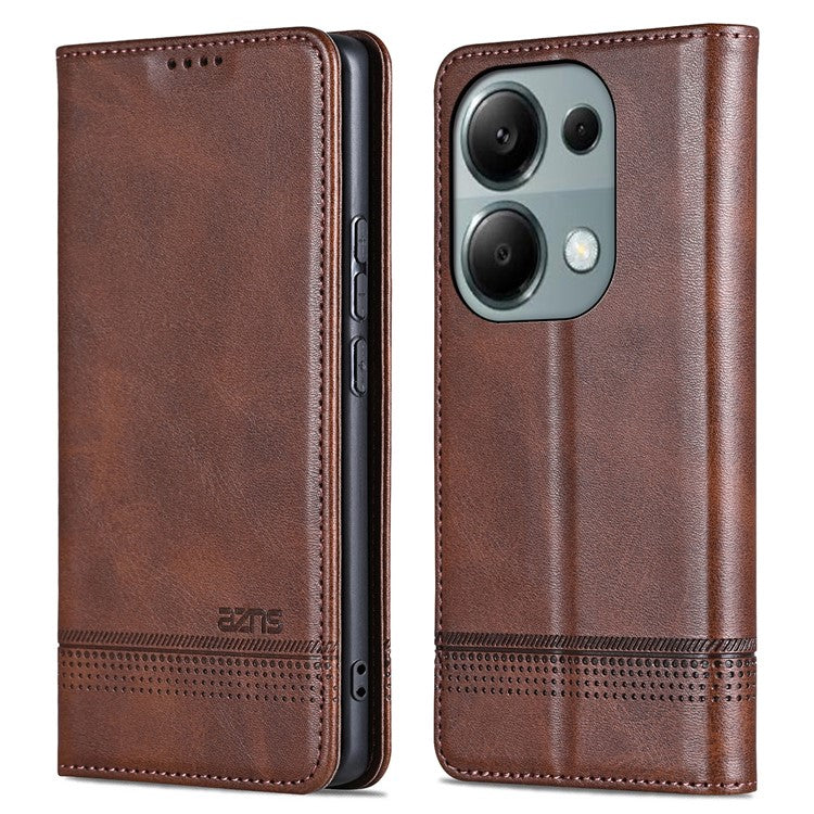 AZNS For Xiaomi Redmi Note 13 Pro 4G / Poco M6 Pro 4G Magnetic Case PU Leather Stand Phone Cover - Coffee