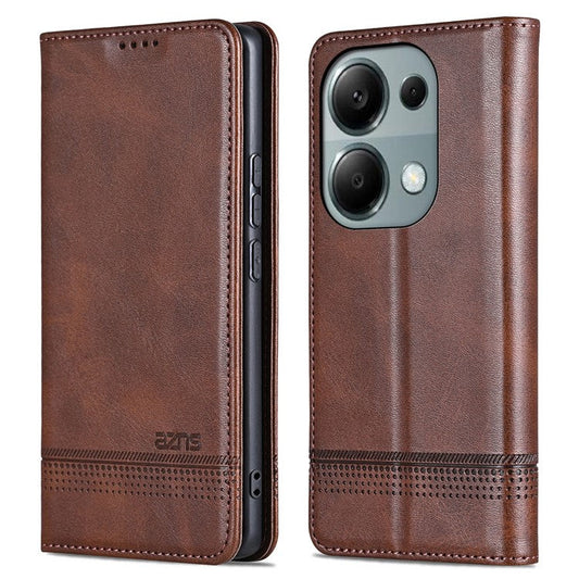 AZNS For Xiaomi Redmi Note 13 Pro 4G / Poco M6 Pro 4G Magnetic Case PU Leather Stand Phone Cover - Coffee