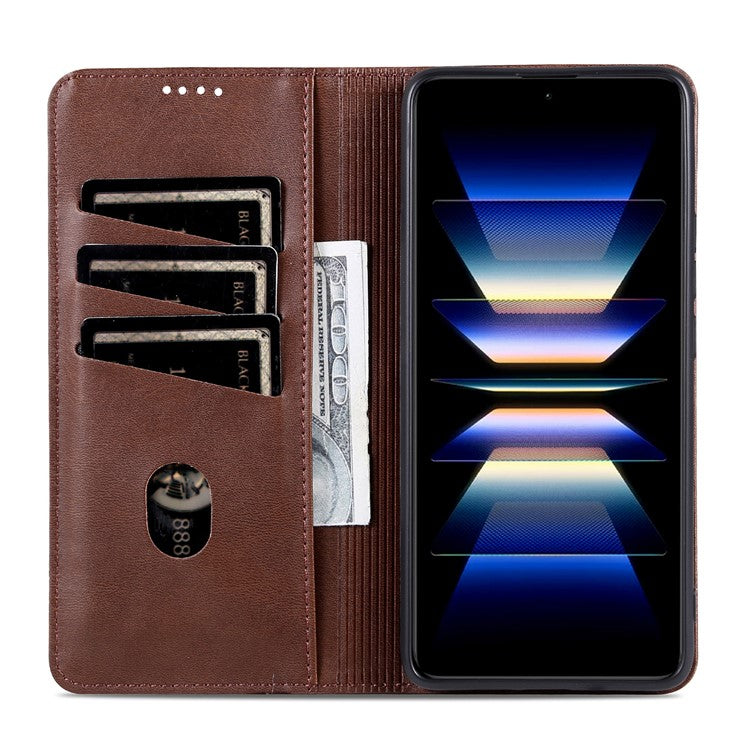 AZNS For Xiaomi Redmi Note 13 Pro 4G / Poco M6 Pro 4G Magnetic Case PU Leather Stand Phone Cover - Coffee