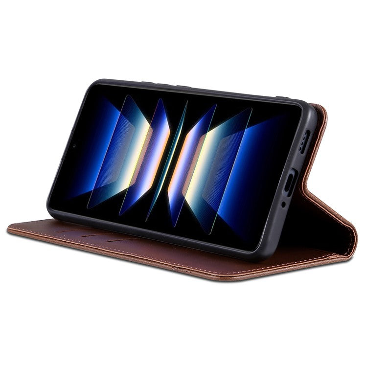 AZNS For Xiaomi Redmi Note 13 Pro 4G / Poco M6 Pro 4G Magnetic Case PU Leather Stand Phone Cover - Coffee