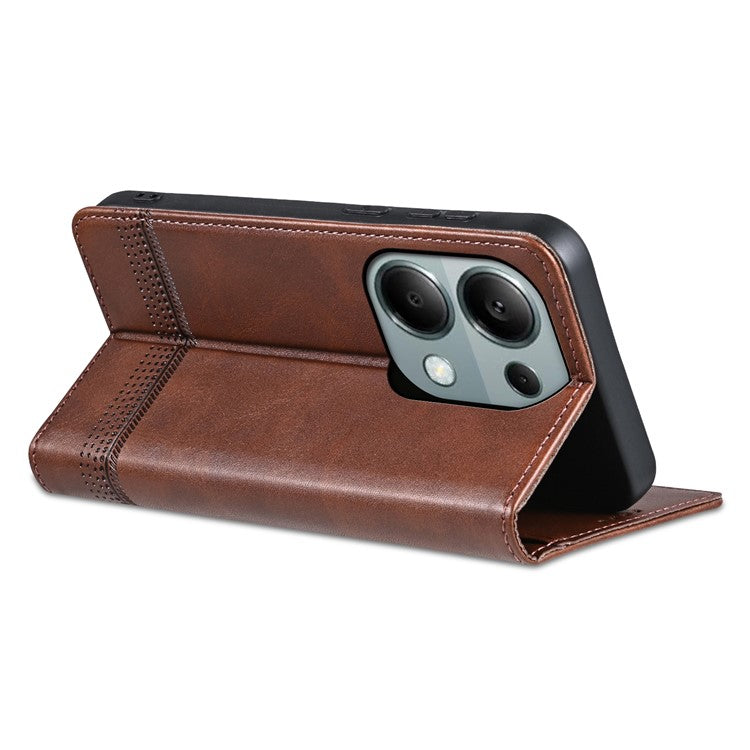 AZNS For Xiaomi Redmi Note 13 Pro 4G / Poco M6 Pro 4G Magnetic Case PU Leather Stand Phone Cover - Coffee