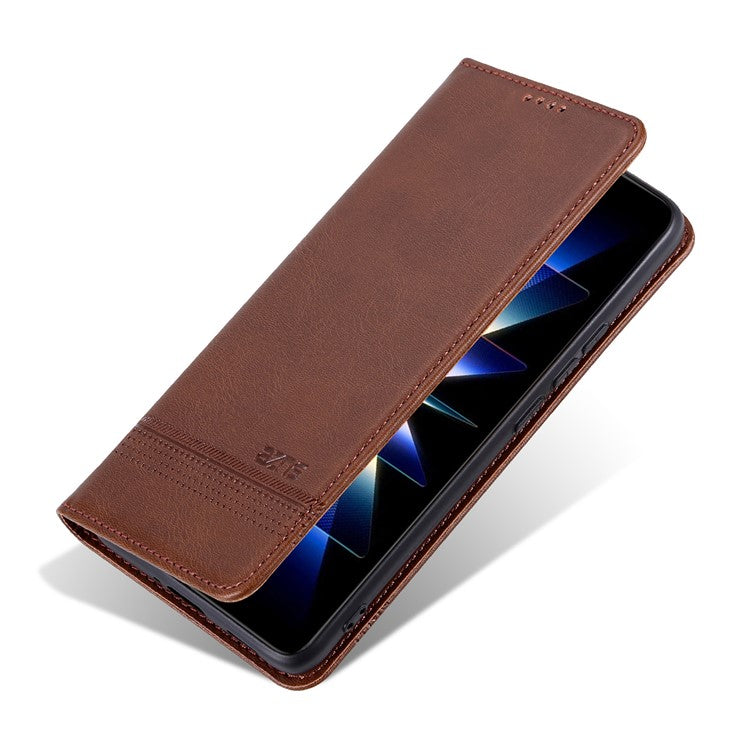 AZNS For Xiaomi Redmi Note 13 Pro 4G / Poco M6 Pro 4G Magnetic Case PU Leather Stand Phone Cover - Coffee