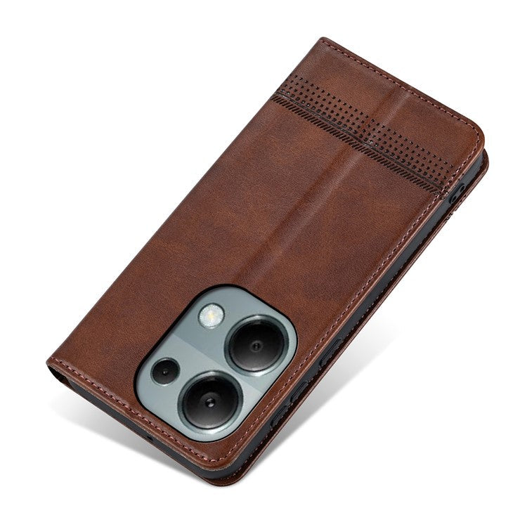 AZNS For Xiaomi Redmi Note 13 Pro 4G / Poco M6 Pro 4G Magnetic Case PU Leather Stand Phone Cover - Coffee