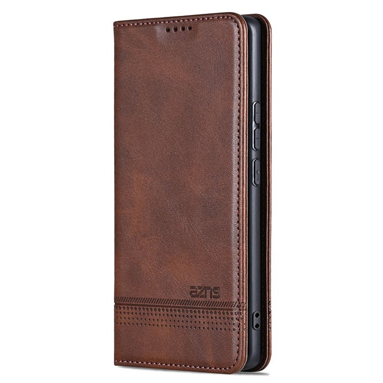 AZNS For Xiaomi Redmi Note 13 Pro 4G / Poco M6 Pro 4G Magnetic Case PU Leather Stand Phone Cover - Coffee