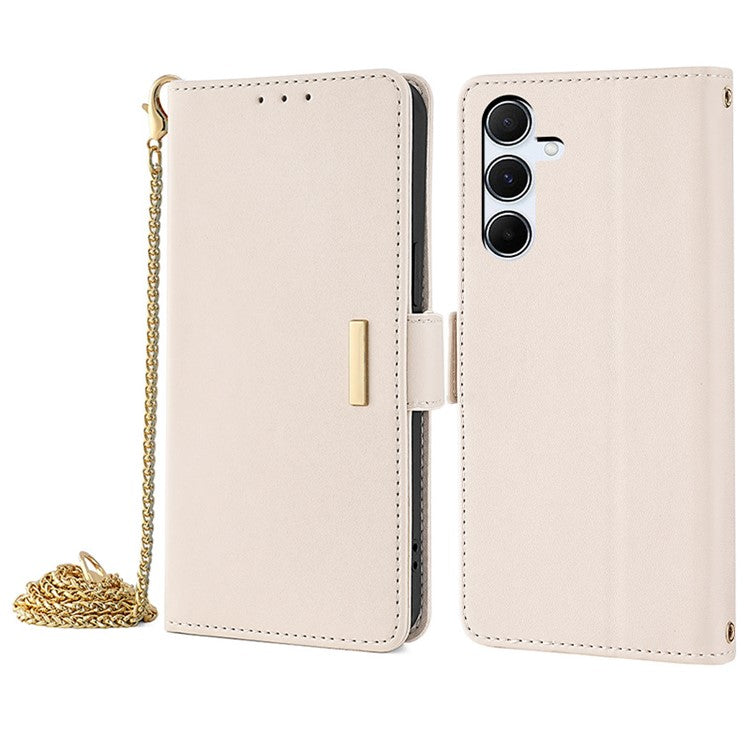 For Samsung Galaxy A55 5G Case RFID Blocking Phone Wallet Cover with 2 Straps - White
