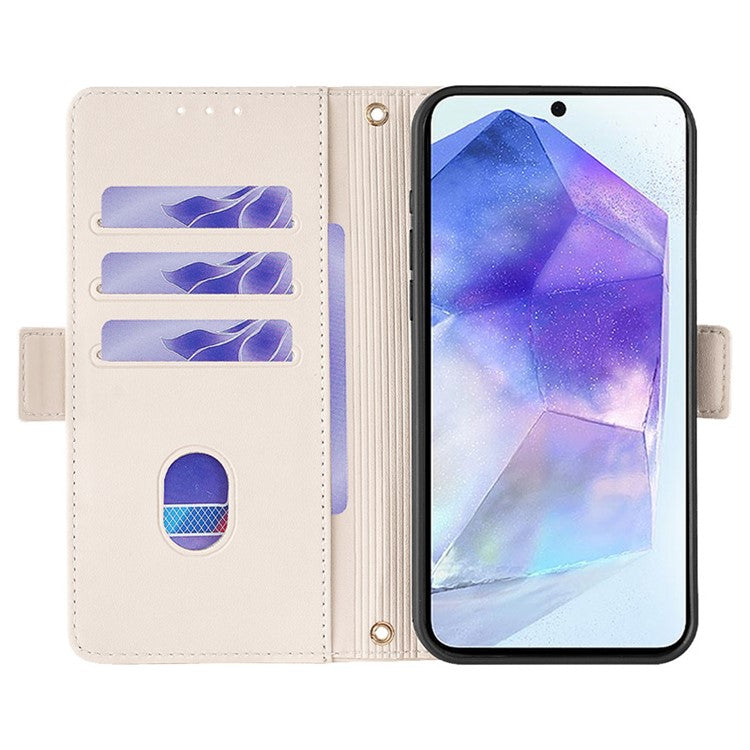 For Samsung Galaxy A55 5G Case RFID Blocking Phone Wallet Cover with 2 Straps - White