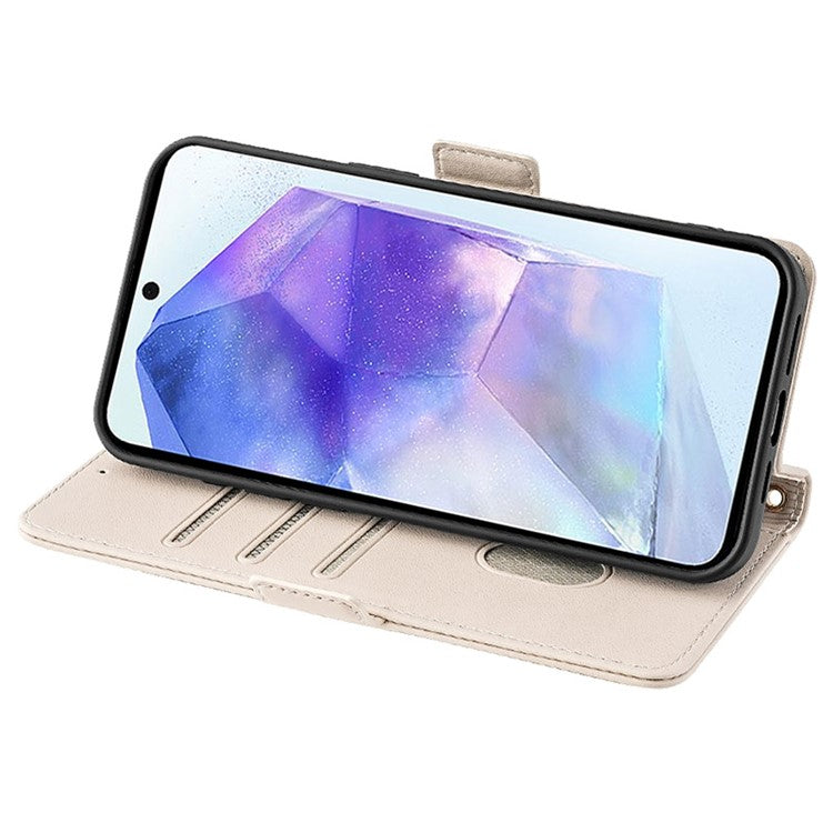 For Samsung Galaxy A55 5G Case RFID Blocking Phone Wallet Cover with 2 Straps - White