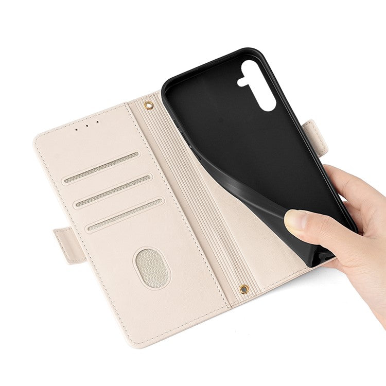 For Samsung Galaxy A55 5G Case RFID Blocking Phone Wallet Cover with 2 Straps - White