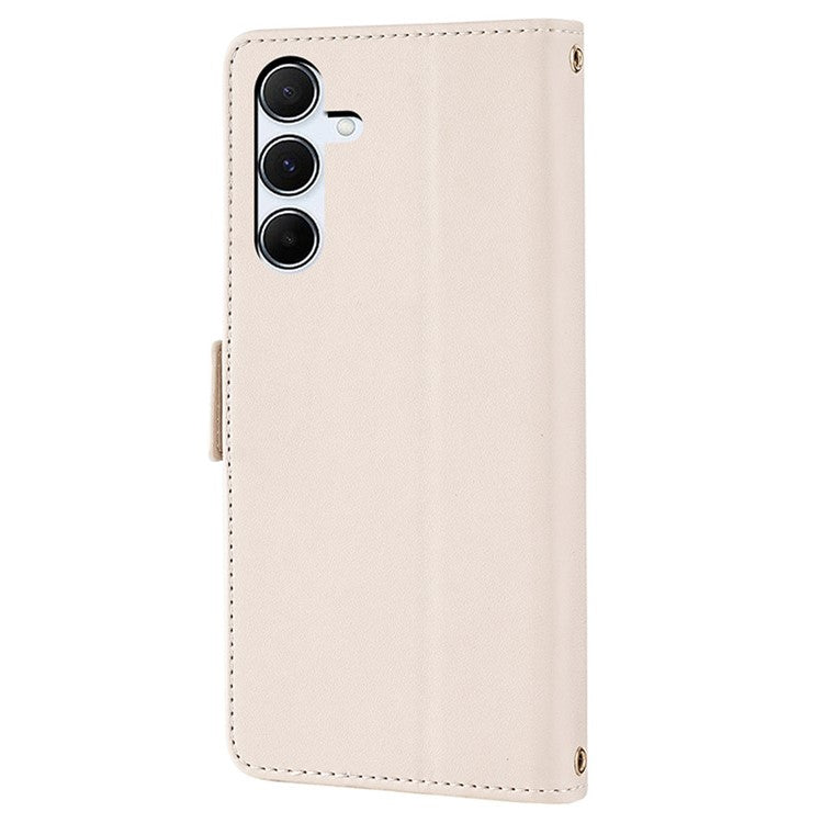 For Samsung Galaxy A55 5G Case RFID Blocking Phone Wallet Cover with 2 Straps - White
