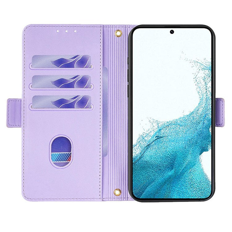 For Samsung Galaxy M54 5G Phone Case RFID Blocking Wallet Cover with Wrist Strap - Purple