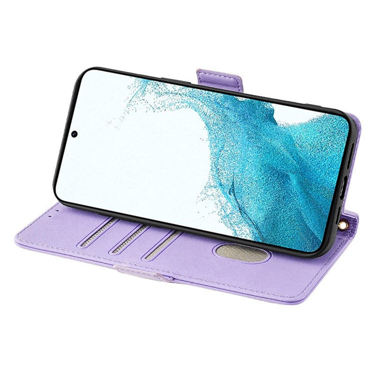 For Samsung Galaxy M54 5G Phone Case RFID Blocking Wallet Cover with Wrist Strap - Purple