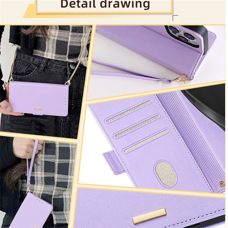 For Samsung Galaxy M54 5G Phone Case RFID Blocking Wallet Cover with Wrist Strap - Purple