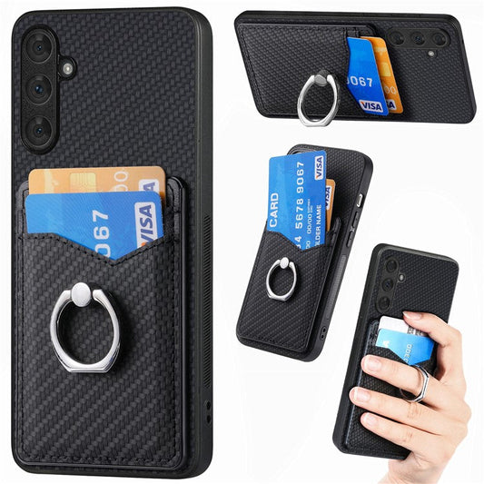 For Samsung Galaxy A35 5G Case Card Slots Leather+PC+TPU Kickstand Phone Cover - Black
