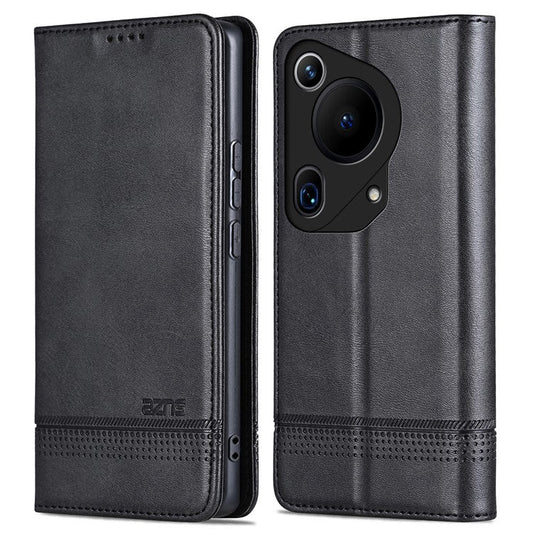 AZNS For Huawei Pura 70 Ultra Case PU Leather Magnetic Closure Shockproof Flip Phone Cover - Black